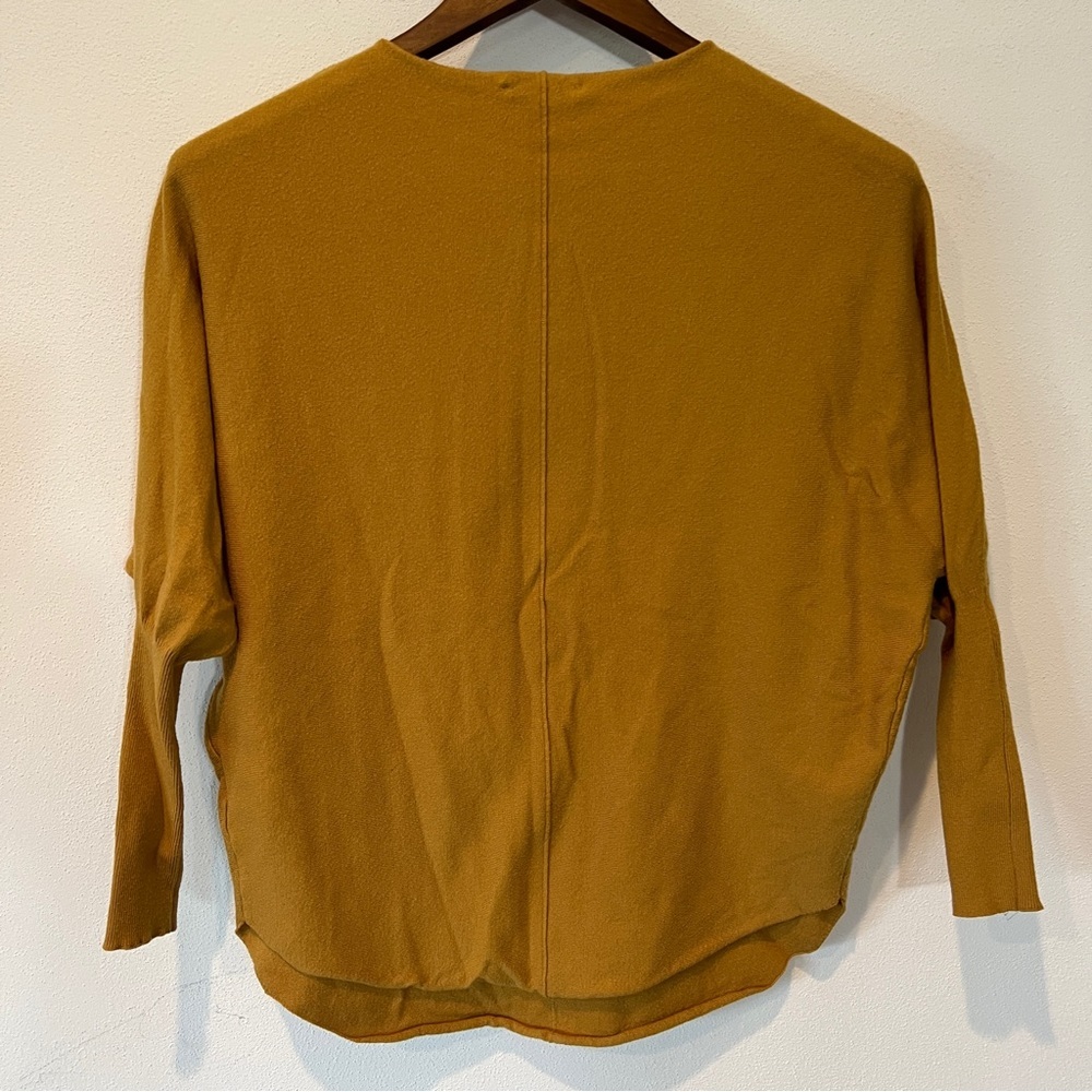 Charlie B Dolman Sleeve Mustard Knit Sweater Rounded Hem Rough Hem Neckline - Picture 3 of 8